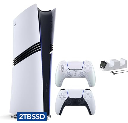Sony PlayStation 5 Pro 2TB SSD Digital Console with Two Controllers, White and Chroma Pearl DualSense and Dual Controller Charger - Flagship PS5 Pro Console