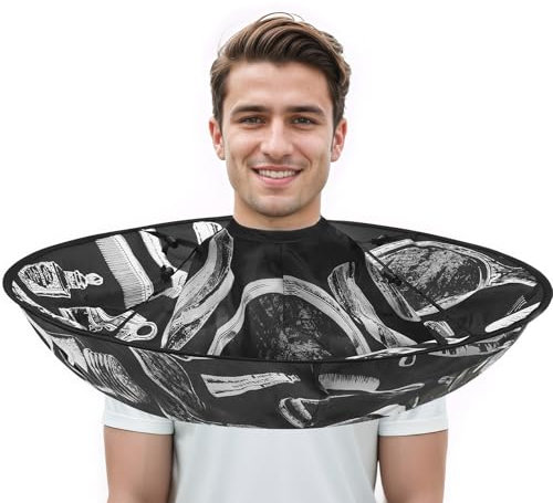 JANYUN Hair Cutting Cloak Cape, Black Prints Adjustable Haircut Cape Foldable Umbrella for Adults Kids Home Salon Barber Supplies