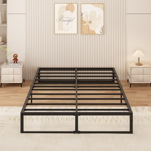 Yicensen Doubl Bed Frame 150x190 cm Metal Platform Bed Doubl with Steel Slat Support, Easy Assembly, Noise Free, No Box Spring Needed, 36cm High, Black