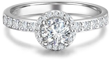 FANCIME 0,31-0,48 carati Anello solitario halo con diamante coltivato in laboratorio da donna, in argento Sterling 925, anello di fidanzamento e matrimonio, gioiello per San Valentino per donne