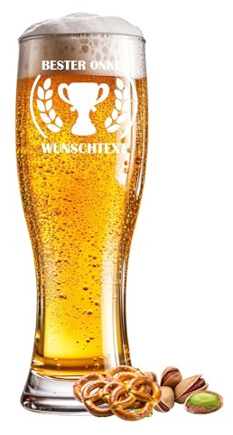 Bicchiere da birra inciso Bester zio 0,5 l, con testo a scelta, nome anno o scritta, per occasioni speciali come compleanno, anniversario, festa del papà o celebrazione, incisione a scelta
