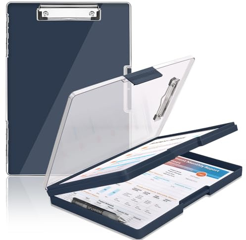 Clipboard with Storage,Heavy Duty Clip Boards 8.5x11 with 2 Storage Case,Clear Visible Top Panel Storage Clipboards,Side Opening Clip Boards,Nursing Clipboard Folder Case for Office Supplies-Grey Blue