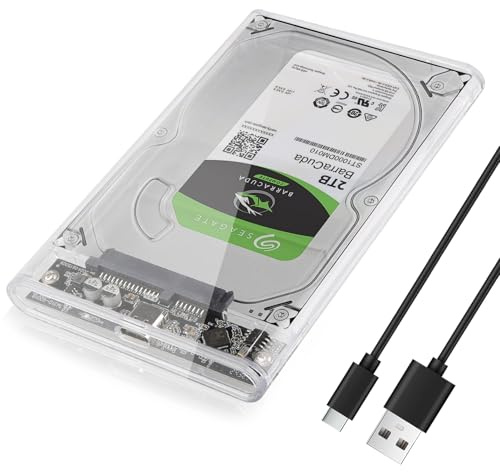Caja de disco duro 2,5 6Gbps USB C 3.1 Gen 2 Caja externa Disco para SATA HDD SSD de 2,5 y 7/9,5mm III II I Se incluye un cable USB C/A de 10 Gbps sin herramienta de aceleración UASP Trim