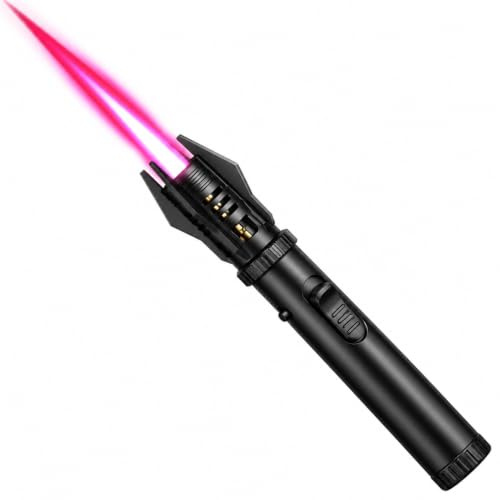 Torch Lighter, Bright Fire Lighter, Lightsaber Lighters with Safety Lock and Adjustable Flame, Windproof Butane Refillable Cool Lighters for Camping Candles Campfires BBQ Baking (Fuel Not Included)