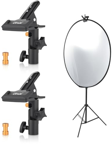 OTraki 2 Piezas Soporte de Reflector para Estudio Fotográfico, 180 °Ajuste Soporte de Abrazadera de Metal con Tornillo Hembra de 1/4'' a 3/8'', Reflectoren Holder para Reflector Fondo y Soporte de Luz