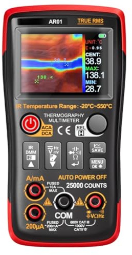 Multimetro digitale da 25000 conteggi con schermo TFT da 2,4 pollici e termocamera a infrarossi, tester di corrente di tensione CA/CC, modalità oscilloscopio 2 in 1 per test industriali (nero)