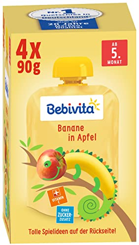 Bebivita Baby Quetschbeutel Banane in Apfel, 4er Pack ( 4 x 4 x 90g)
