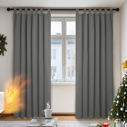 Deconovo Window Treatment Blackout Curtains Tab Top Thermal Insulated Decorative Soft Energy Saving Room Darkening Curtains for Kid 55 x 102 Inch Light Grey Set of 2