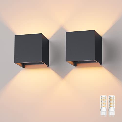 Klighten 2er Wandleuchte Innen/Aussen Modern Up Down Design 9W LED Wandlampe Mit Einer Ersetzbaren G9 LED Birne, IP54 Wasserdichte Außenwandleuchten 3000K Warmweiß, Anthrazit
