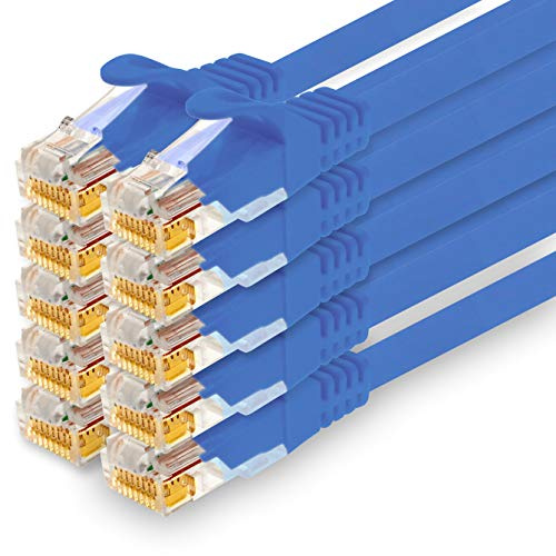 1CONN CAT7 Cat 7 10 Gigabit nätverkskabel - 10 x 1 m - RJ45 Ethernet LAN DSL modem router - blå