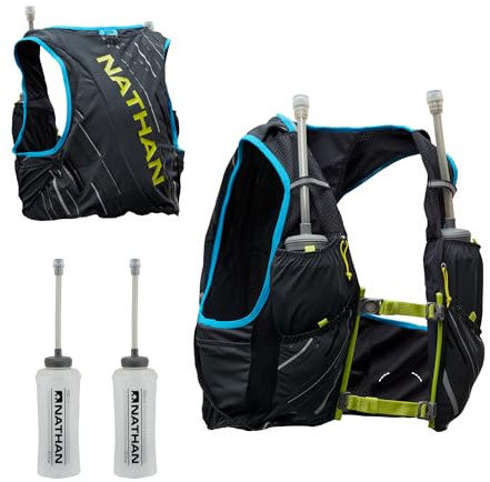 Nathan Men's Pinnacle Race Vest 4L Hydration Pack, Two 20 oz Soft Flasks, Running, Hiking, Water-Resistant, Moisture Wicking, Adjustable Straps