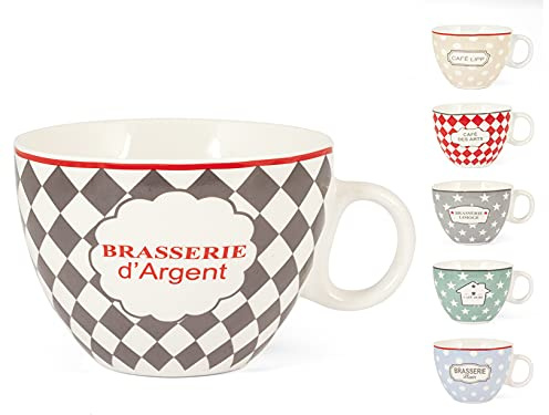 H&H Brasserie Set 4 Tazze Jumbo, New Bone China, Senza Piattino, cc480