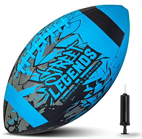 Street Legends Youth Football, Graffiti Printed Composite Leather Size 8 Football- Includes Pump, Made for Training, Practicing, & Recreational Play (Blue)