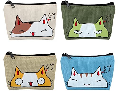 Jeesblsy Kinder Mini Geldbörse, Leinwand Münzbeutel Portemonnaie Täschchen mit Reißverschluss, Kleingeldbörse für Coin, Schlüssel, Kopfhörer, Lippenstift, Papier (4 Stück)