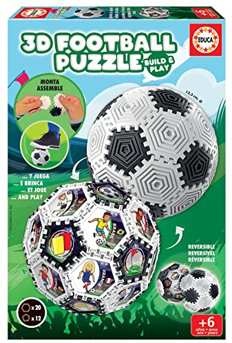 Educa - 3D Football Puzzle | 3D Puzzle Calcio Bambini | Puzzle 3D Pallone con 32 Pezzi e con cui Puoi Giocare | Puoi Creare Diverse Forme. Dai 6, 7, 8 Anni in su (19210)