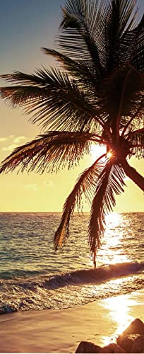 A.Monamour Türtapete Selbstklebend Türfolie Türposter 3D Palme Am Tropischen Strand Bei Sonnenaufgang Natur Landschaft Vinyl Folie Türdeko Tapete Wandbild Türaufkleber Türtattoo 85 x 200 cm