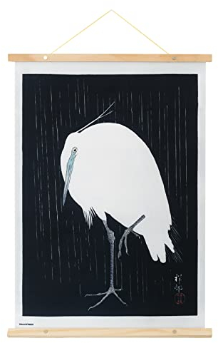 Grupo Erik: Stampa su Tela - Egret in the Rain | Stampa da parete su tela con cornice legno a stecche e corda per appenderla, ideale come decorazione casa o poster da parete vintage