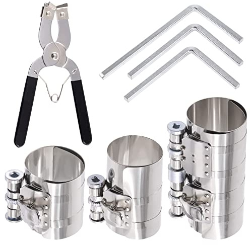 Glarks 7-teiliges Kolbenring-Kompressor-Werkzeug-Set, Auto-Motor-Kolbenring-Kompressor und Kolbenringzange mit verstellbaren Sicherheitsschrauben und Schraubenschlüssel für Automotor