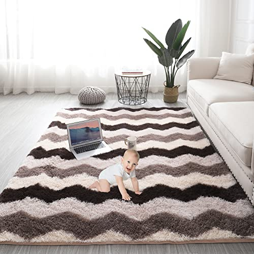 Gsogcax Fluffy Rugs Living Room 120×160cm with 8pcs Anti-slip Stickers | Living Room Rug, Non-slip Carpet, Washable Bedroom Rug, Shaggy Area Rug for Kids Bedroom, Nursery Rug, Soft Bedside Rug