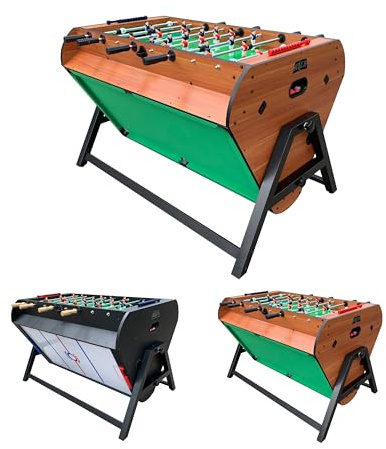 KICK Triplex 55 3-in-1 Swivel Multi Game Table (Brown) – Foosball, Billiards/Pool & Air Hockey