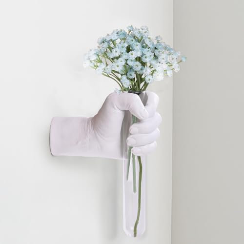 XYQXYQ Creative Wall Hanging Sculpture, Funky White Hand Vases Home Decor, Artistic Hanging Hand Sculptures with Test Tube Vases, Unique Wall Art Statue