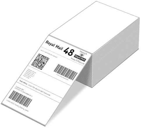 iSOUL Direct Thermal Printer 4X6 Labels 100mm x 150mm White Fanfold Permanent Adhesive Shipping Labels Compatible with Etsy, Shopify, Ebay, Amazon, Royal Mail, FedEx 500 Labels