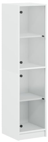 vidaXL Highboard with Glass Doors, Sideboard for Hallway Living Room, Cupboard with Storage, Home Organiser Storage Cabinet, Modern Style, White