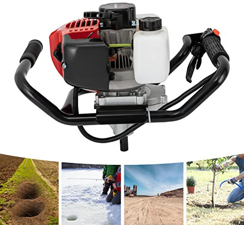 ROGONPDK Tarière à essence, moteur 52 cc, à essence, 2 temps, à essence, sans perçage, noir, rouge, 43 x 37 cm