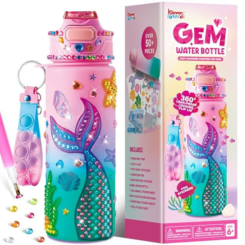 Klever Kits Kreatives Bastel spielzeug Set,Wasserflaschen Set mit Meerjungfrau Diamantmalerei,Kunst und Bastel Geschenksets für Mädchen im Alter von 6,7,8,9,10,11,12Jahren,Geburtstagsgeschenk