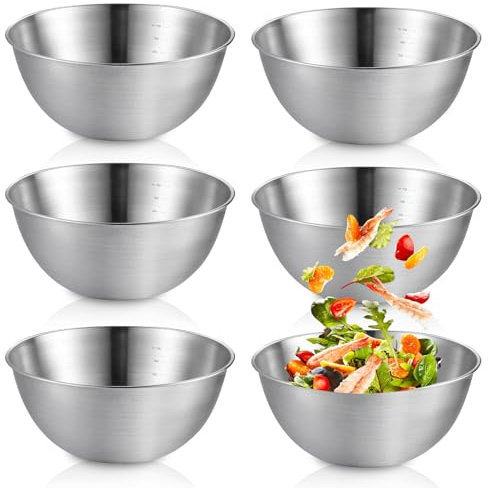 6 Pcs Bol Inox, Bols Mélangeurs En Acier Inoxydable, Saladiers Mélangeurs En Acier Inoxydable, Ensemble De Bols Mélangeurs, Saladier Inox, Avec Mesure Bol En Inox Bol, Pour La Cuisine (16.8*8.5*6.8CM)