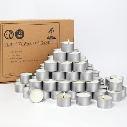 Soy Tealight Candles 120 Pack,8-Hour Unscented Tea Lights Bulk