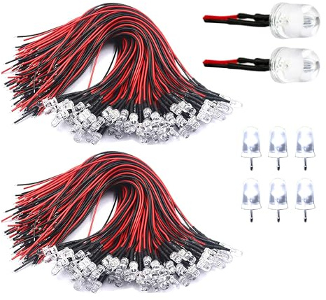 HUAZIZ 100 st 5 mm diod LED 12 V diod, LED vit förtråddioder, LED-diod, förkopplade lampor kit, runda lysdioder