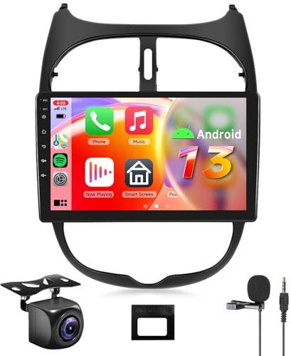 【 8 Núcleos 6+128G】 Hodozzy Carplay Radio Coche para Peugeot 206/206cc/Citroen C2 2001-2016,9 Pulgadas Pantalla Táctil Android Auto Autorradio Bluetooth con DSP/GPS/RDS/FM/WiFi