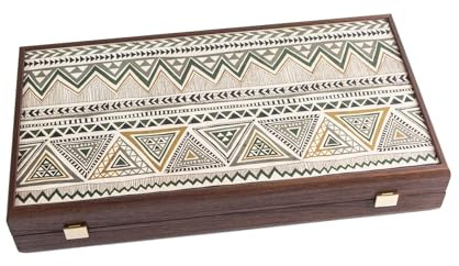 Handgefertigtes Manopoulos-Backgammon-Set, griechische Volkskunst, Dame, Premium-Set, handgefertigt in Griechenland von Experten, 48 x 26 cm, geschlossen, Erwachsene ab 14 Jahren