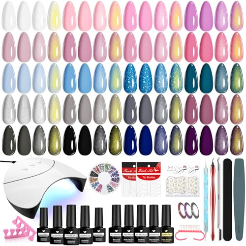 VANREESA 20 Colores Uñas Semipermanentes Kit Completo, Kit Uñas Semipermanentes con Base Top Coat Lampara UV y Herramientas Manicura, Colores Moda & Dinámicos - Pintauñas Gel Regalo para Mujeres