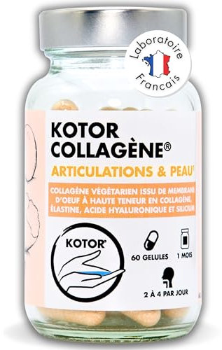 COLLAGÈNE FRANÇAIS & NATUREL | Membrane d’Œuf riche en Collagène type I, V, X + Acide Hyaluronique, Élastine, Silicium et Vitamine C | Peau, Articulations, Cheveux & Ongles | 60 Gélules | 1 Mois
