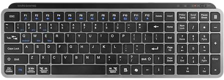 Mars Gaming MK-SILENKEYS, Kabellose Kompakte Full-Format-Tastatur, Flaches Profil, Geräuscharme Scheren-Schalter, Copilot AI-Taste, Bluetooth 5.1 Dual + 2.4GPRO, 200h, PC/Mac, US-Englisch, Schwarz