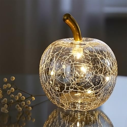 Spetebo Vetro a LED da discoteca, mela, 7 cm, argento, frutta decorativa effetto sfera da discoteca, con timer, lampada da tavolo con catena di luci a batteria, con timer