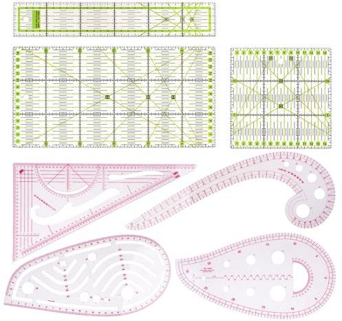 Lot de 7 Regle Patchwork Couture,pour Coupe Précise pour Quilting,Couture | Transparentes Couture Règle,Règles de Couture,Regle Courbe Couture,Regle Couture,Échelle Précise et Caractères Clair