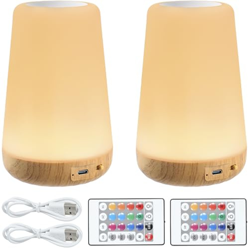 2 Piezas Lámparas de Mesita de Noche Con Temporizador Luz Nocturna Infantil Hay 13 Colores y 3 Modos Lámpara de Escritorio Carga USB con Control Remoto para Cuarto de Niños Dormitorio Viaje Corto