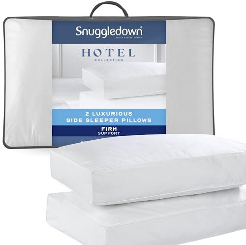 Snuggledown Hotel Side Sleeper Pillows 2 Pack - Firm Box Wall Support for Back & Side Sleepers | Breathable & Non-Allergenic 100% Cotton Cover, UK-Made & Washable (38 x 64cm)