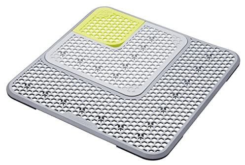 KitchenCraft Sink Protector Mat, 3-Piece Adjustable, Protection for the Sink, Glassware and Crockery, Plastic, 30 x 30cm (12 x 12), Grey/Green