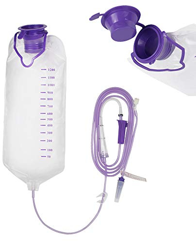 Denshine 1200ML Enteral Delivery Gravity Bag Set, Disposable Enteral Nutrition Bag, Gravity Feeding Bag - Large Bore