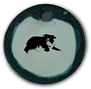 Schöner Keramik-Anhänger „Border Collie“ in blau marmoriert; Schmuck Kette Kettenanhänger Geschenk Kunsthandwerk Keramik rund Talisman Halskette Aufmerksamkeit Mitbringsel individuell