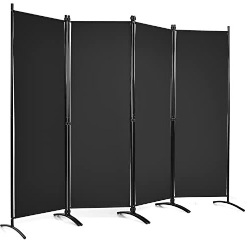 COSTWAY Folding Room Divider, 1/4 Panel Freestanding Wall Privacy Screen Protector, Home Living Room Bedroom Bathroom Paravent Partition Separator (220 x 173cm, Black)