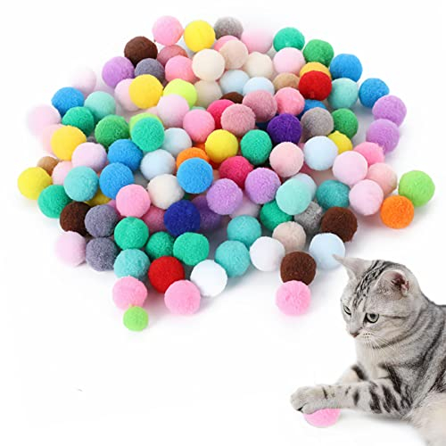YUTOU 50 Stück Katzenspielzeug Bälle 3CM, Bunte Katzenplüsch Spielzeug, Weiche Katzenbälle, Elastische Katze Pompons, Cat Toy Ball, Interaktiv Katzenspielzeug für Haustier Katzen