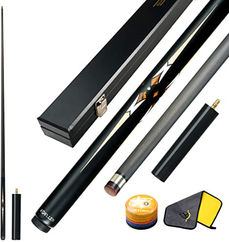 KONLLEN Snooker Cue Carbon Fiber Cue Hand-Made Inlay Billiard Cue with 10.2mm Tip Snooker Cue Stick Kit (Including Extension Cue Case Pool cue tip and Pool cue Cleaner)