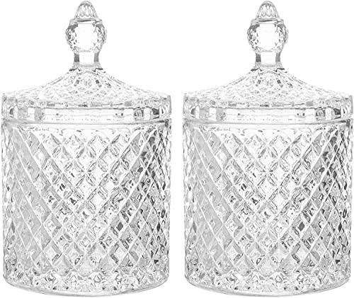 2 Kristallglas Bonbonglas mit Deckel, Transparent Zuckerdose Süßigkeiten Behälter Bonbonbehälter Süße Gläser aus Glas,Dekorative Glasdose für Süßigkeiten, Snacks Vorratsbehälter für Bonbonbuffet