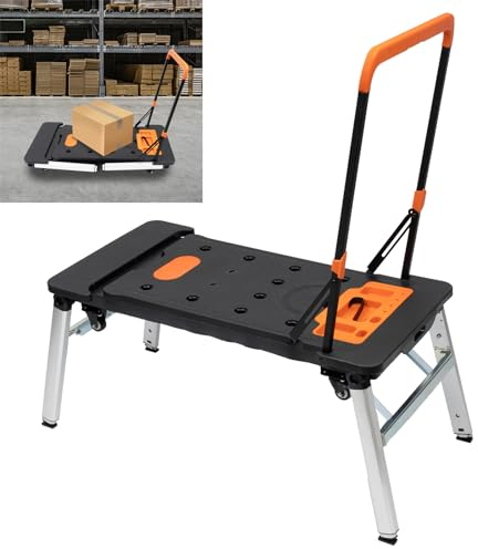 SUBKUDY Multifunktional Werkbank Klappbar Arbeitstisch Garagenarbeitstisch Arbeitsbühne 7 In 1 Mobil Rollbrett Werkbank Arbeitsbühne Werktisch Handkarren Plattform