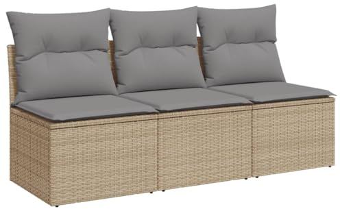 vidaXL Gartensofa mit Kissen 3-Sitzer, Sofa mit Staufach unter Sitzfläche, Terrassensofa mit abnehmbarem waschbarem Bezug, Gartenmöbel Terrassenmöbel, Beige Poly Rattan